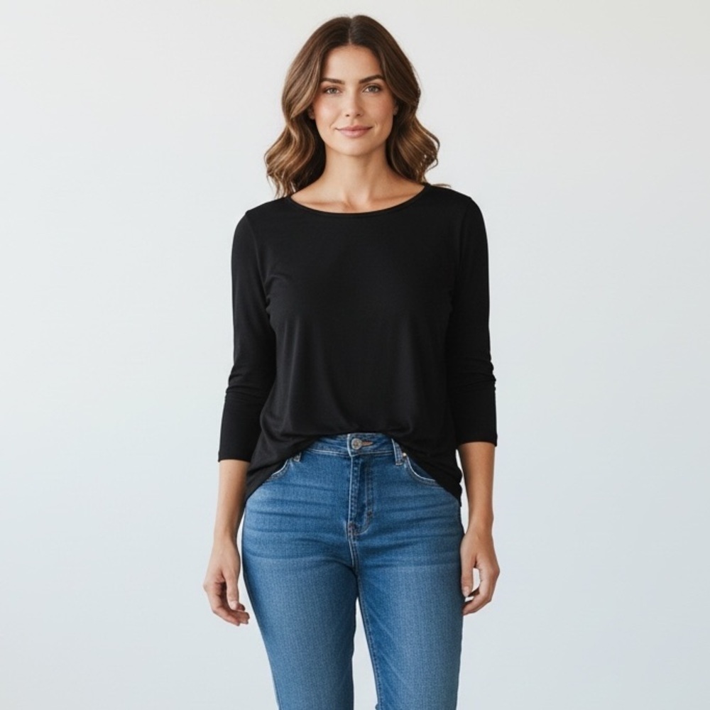 Christopher & Banks Crew Knit 3/4 Sleeve. Black. Medium #348